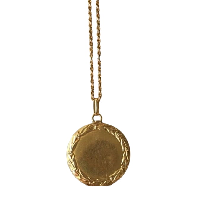 Médaillon Or Jaune Diamant Email et Chaine Or et perles - Castafiore