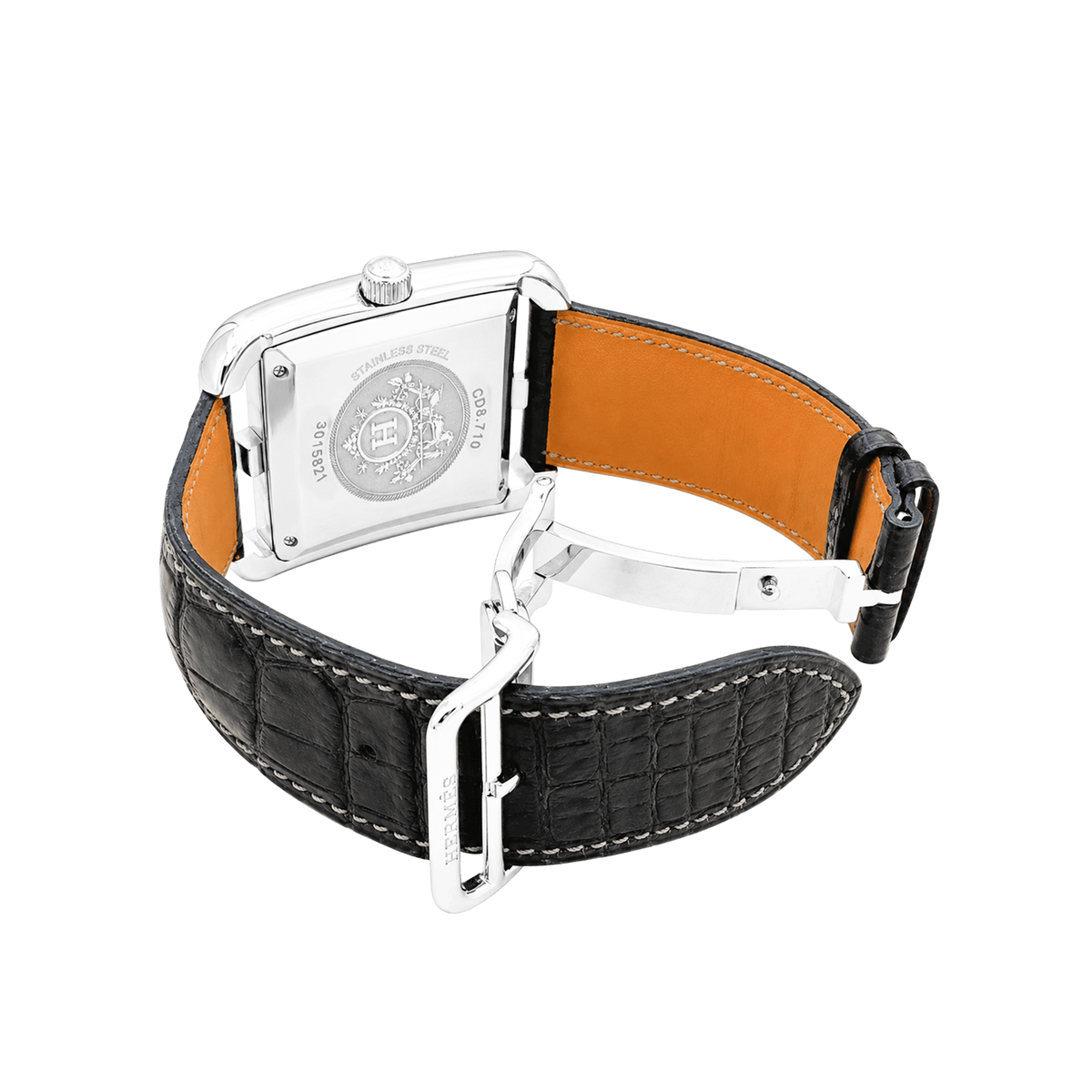 Montre Homme Hermès, "Cape Cod", acier, cuir. Très grand modèle.