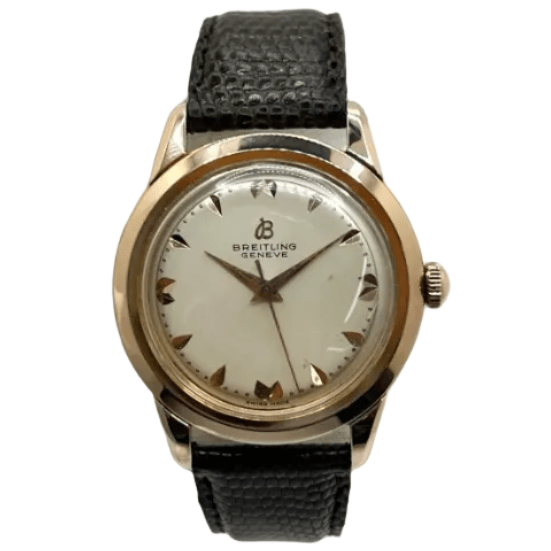 Montre BREITLING "Genève" plaqué or rose, acier et cuir - Castafiore