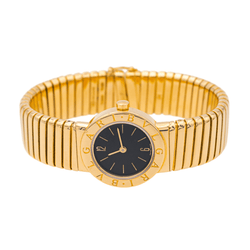 Montre BULGARI "Tubogas" en or jaune, quartz et saphir - Castafiore