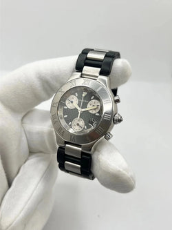Montre CARTIER "21 Chronoscaph" en acier inoxydable et caoutchouc - Castafiore