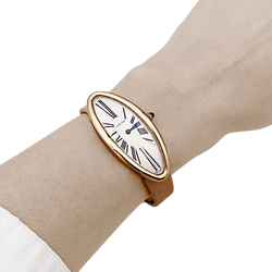 Montre CARTIER "Baignoire Allongée" en or rose, argent, acier et cuir - Castafiore