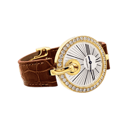 Montre CARTIER "Captive" en or jaune, acier, cuir et diamants - Castafiore