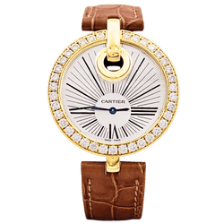Montre CARTIER "Captive" en or jaune, acier, cuir et diamants - Castafiore