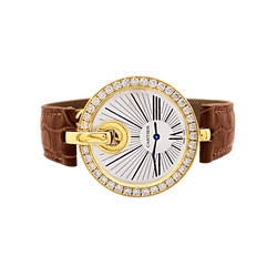 Montre CARTIER "Captive" en or jaune, acier, cuir et diamants - Castafiore