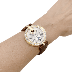 Montre CARTIER "Captive" en or jaune, acier, cuir et diamants - Castafiore