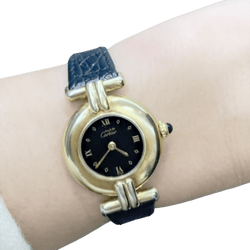 Montre CARTIER "Colisée Must" en argent, cuir et vermeil - Castafiore