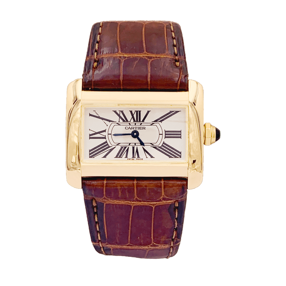 Montre CARTIER "Divan" en or jaune et cuir - Castafiore