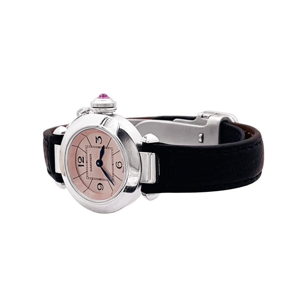 Montre CARTIER "Miss Pasha" en acier et cuir - Castafiore