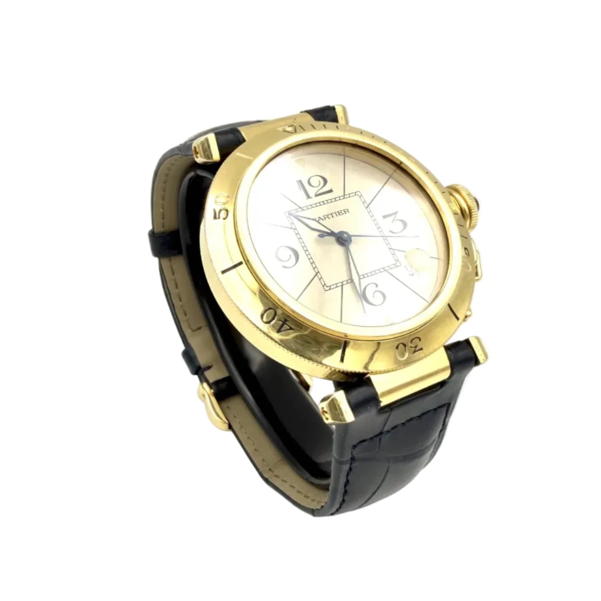 Montre CARTIER "Pasha" en or jaune et cuir - Castafiore