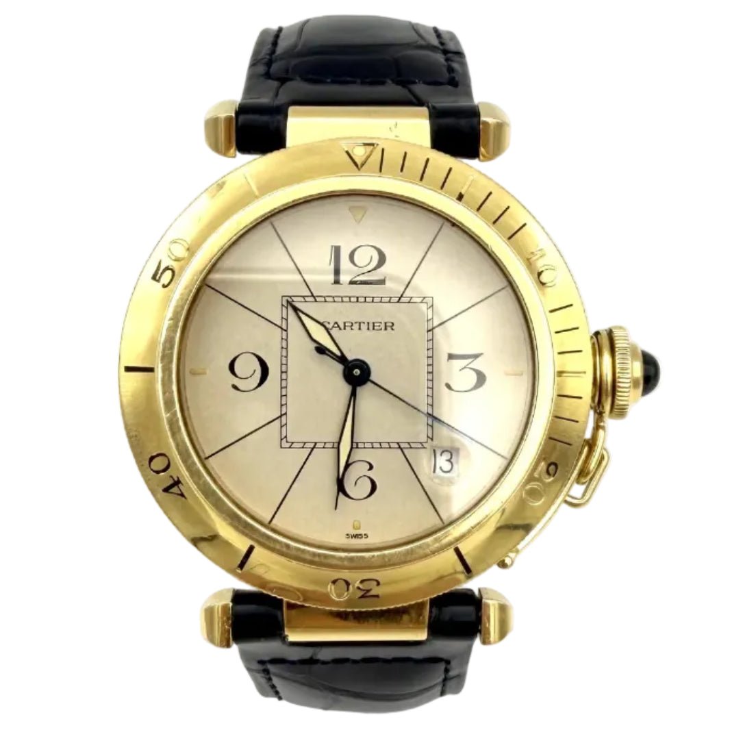 Montre CARTIER "Pasha" en or jaune et cuir - Castafiore