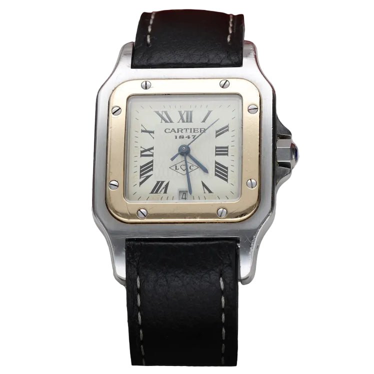 Montre CARTIER "Santos" en or jaune, acier et cuir - Castafiore