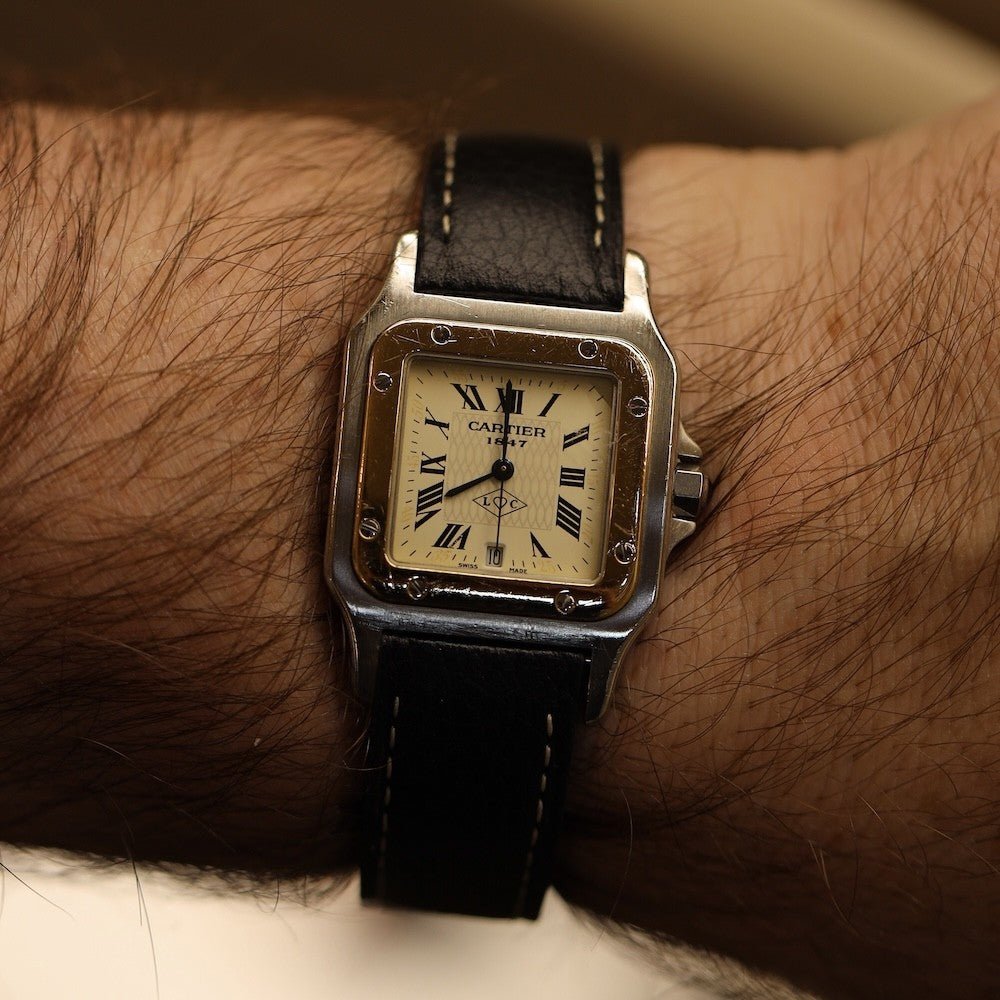 Montre CARTIER "Santos" en or jaune, acier et cuir - Castafiore