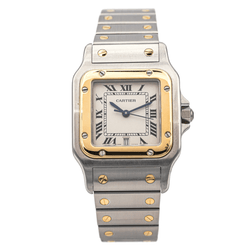 Montre Cartier "Santos" en or jaune, acier, saphir, spinelle et quartz - Castafiore