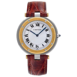 Montre CARTIER "Santos Galbée" en or jaune, acier, cuir et quartz - Castafiore