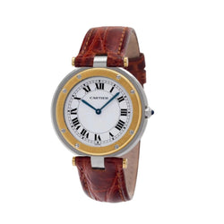 Montre CARTIER "Santos Galbée" en or jaune, acier, cuir et quartz - Castafiore