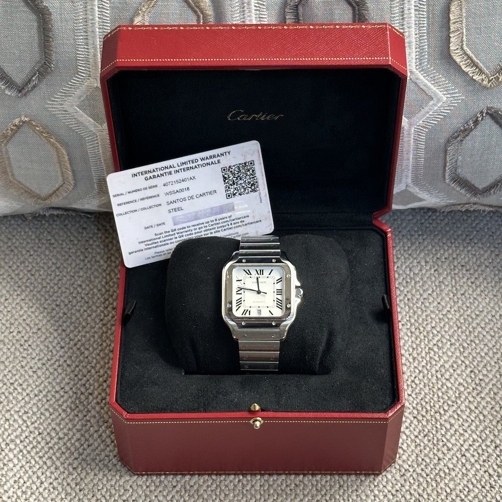 Montre Cartier Santos GM Homme (Ref : 4072) en acier vers 2020. Automatique. Boite et papiers d'origine. - Castafiore