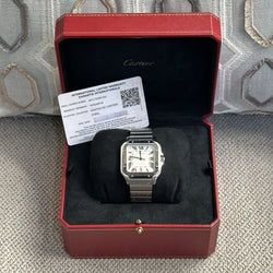 Montre Cartier Santos GM Homme (Ref : 4072) en acier vers 2020. Automatique. Boite et papiers d'origine. - Castafiore