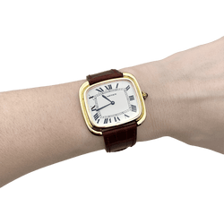 Montre CARTIER "Square" en or jaune, or rose, cuir et acier - Castafiore