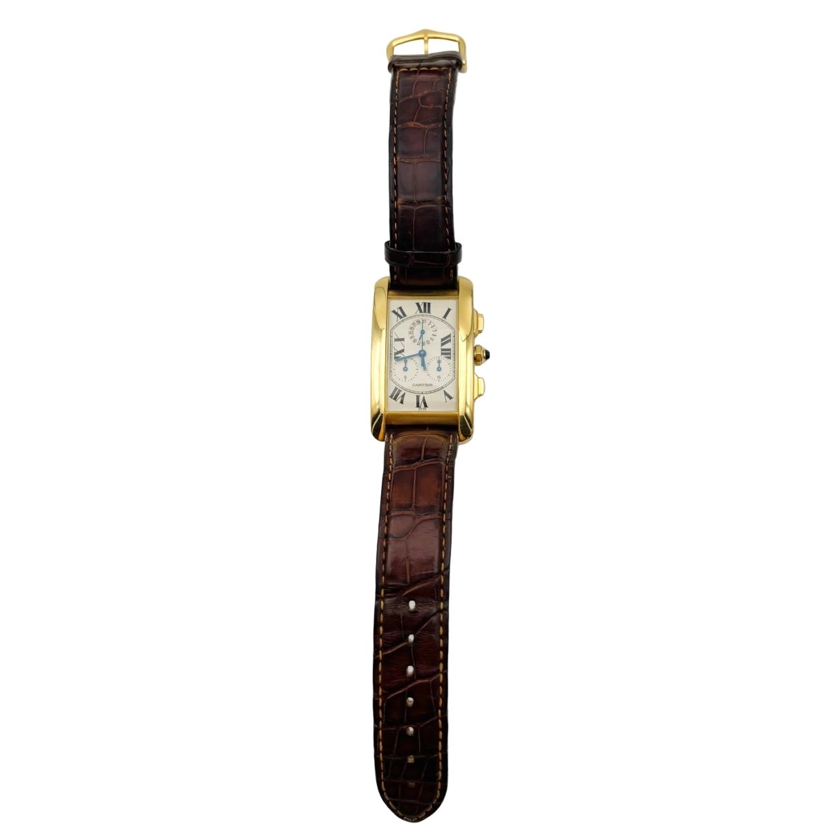 Montre CARTIER "Tank Américaine Chronoflex" en or jaune et cuir - Castafiore