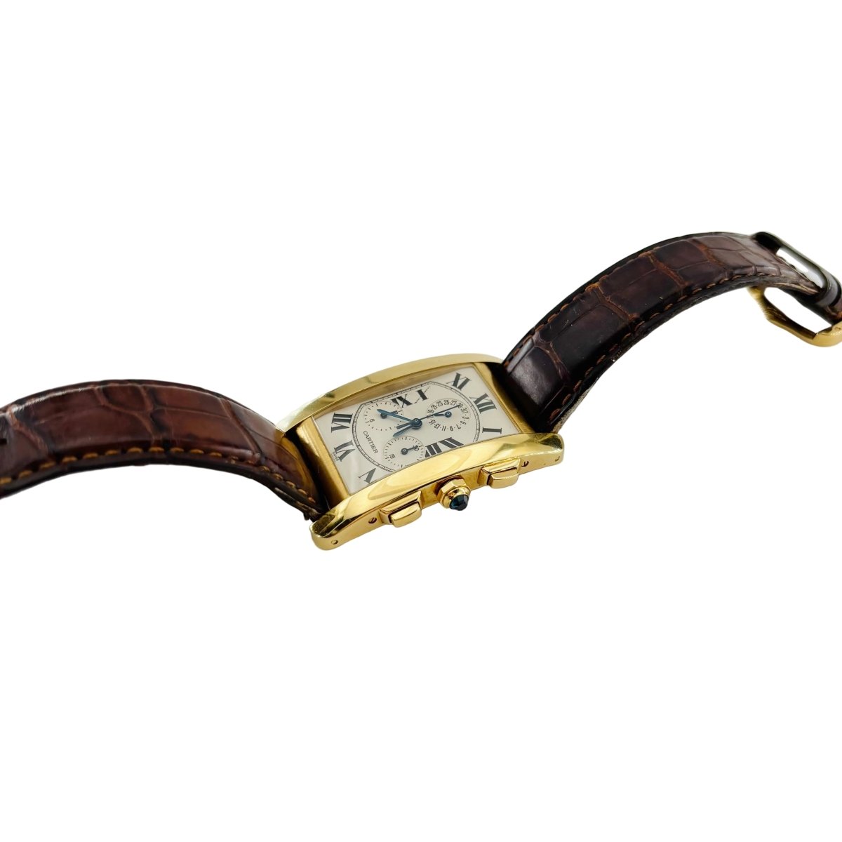 Montre CARTIER "Tank Américaine Chronoflex" en or jaune et cuir - Castafiore