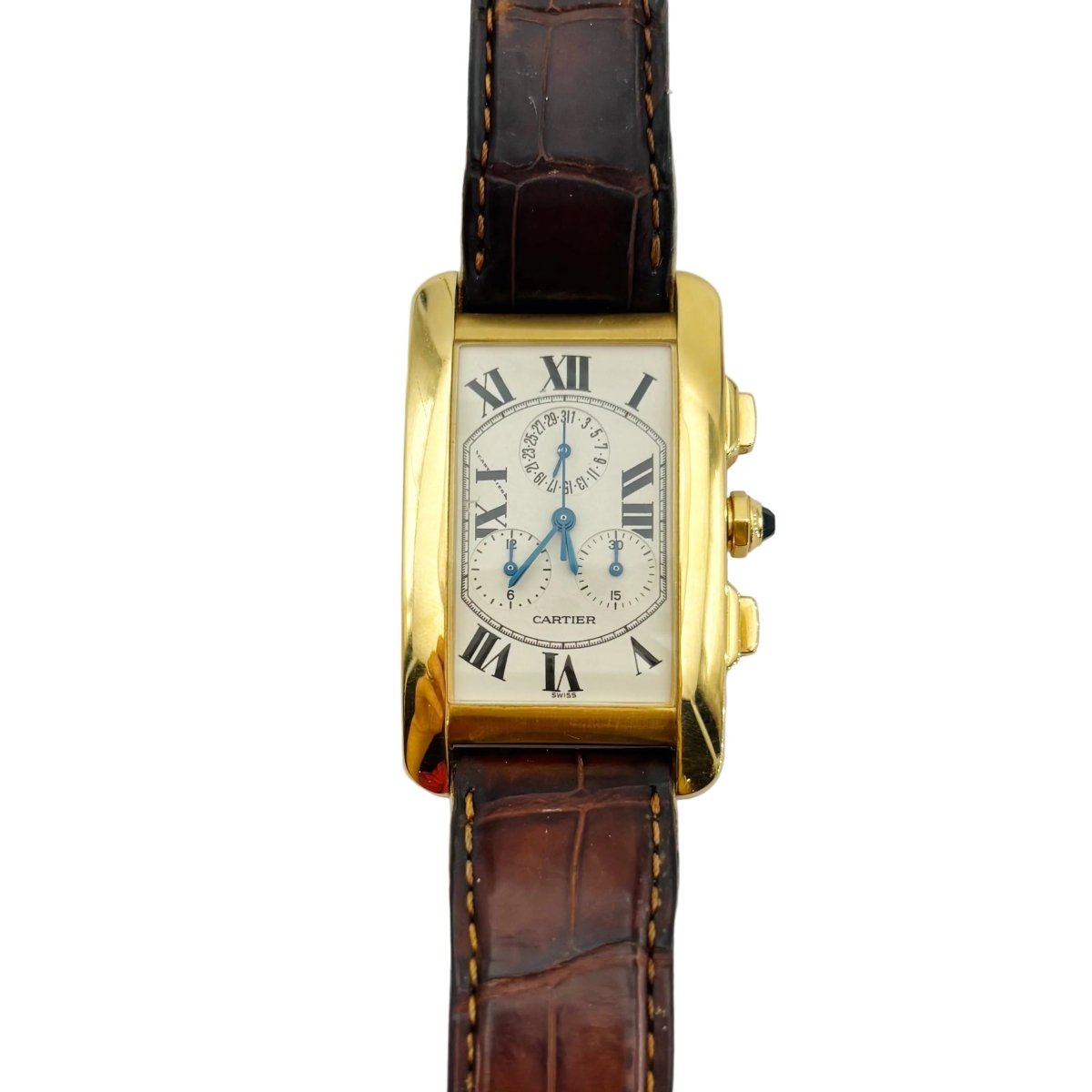 Montre CARTIER "Tank Américaine Chronoflex" en or jaune et cuir - Castafiore