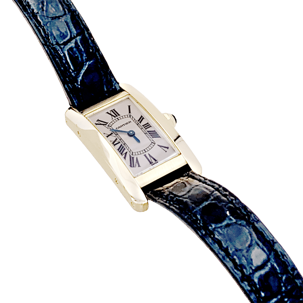 Montre CARTIER "Tank Américaine" en or jaune, acier et cuir - Castafiore
