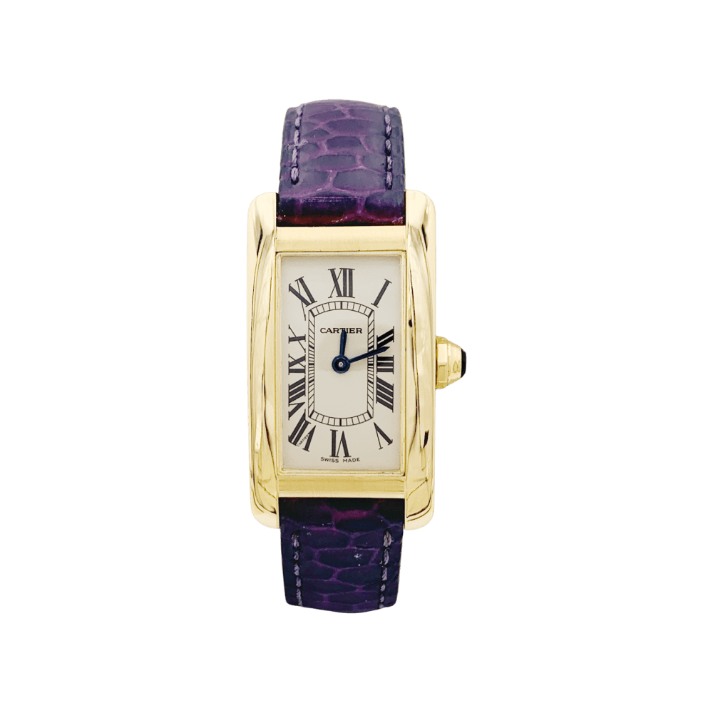 Montre CARTIER "Tank Américaine" en or jaune, acier et cuir - Castafiore