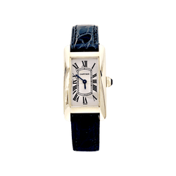 Montre CARTIER "Tank Américaine" en or jaune, acier et cuir - Castafiore