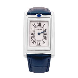 Montre CARTIER "Tank Basculante" en acier, argent et cuir - Castafiore