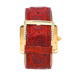 Montre CARTIER "Tank Divan" en or jaune, cuir et diamants - Castafiore
