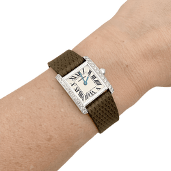 Montre CARTIER "Tank Française" en or blanc, cuir, acier et diamants - Castafiore