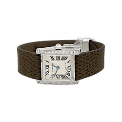 Montre CARTIER "Tank Française" en or blanc, cuir, acier et diamants - Castafiore