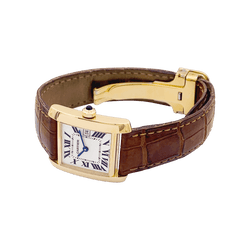 Montre Cartier, "Tank Française", or jaune, cuir. - Castafiore