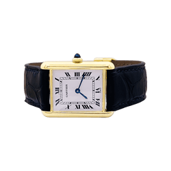 Montre CARTIER "Tank Louis Cartier" en or jaune, acier, cuir et spinelle - Castafiore