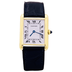 Montre CARTIER "Tank Louis Cartier" en or jaune, acier, cuir et spinelle - Castafiore