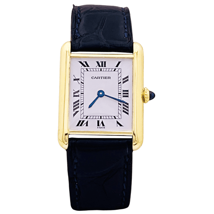 Montre CARTIER "Tank Louis Cartier" en or jaune, acier, cuir et spinelle - Castafiore