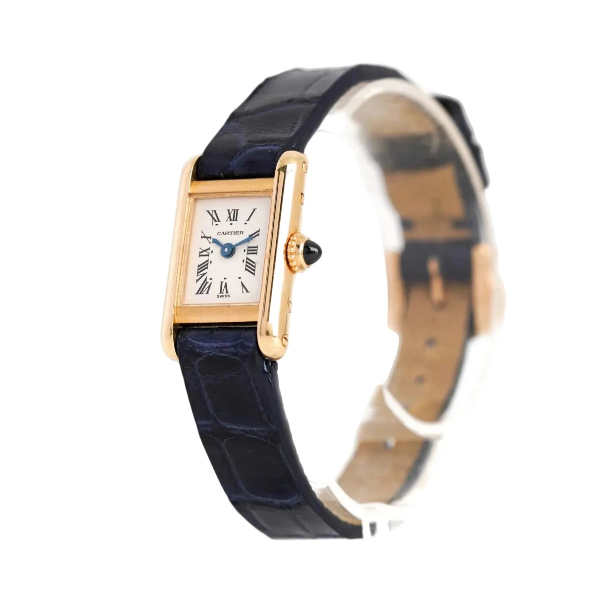 Montre CARTIER "Tank Louis Cartier Mini" en or jaune, acier et cuir - Castafiore