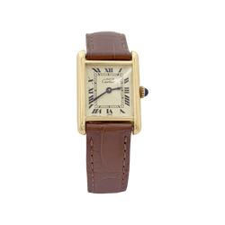 Montre Cartier "Tank Must" argent plaqué or, cuir. - Castafiore