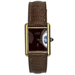 Montre CARTIER "Tank Must Burgundy" en vermeil et cuir - Castafiore