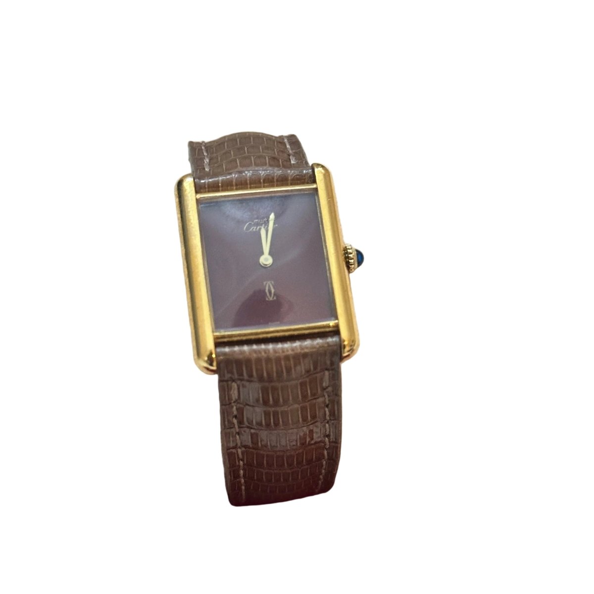 Montre CARTIER "Tank Must Burgundy" en vermeil et cuir - Castafiore