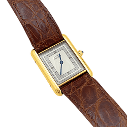 Montre CARTIER "Tank Must" en argent, acier, plaqué or et cuir - Castafiore
