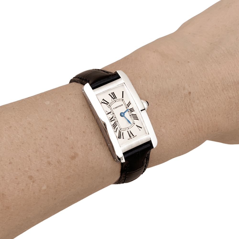 Montre CARTIER "Tank" PM en acier et cuir - Castafiore