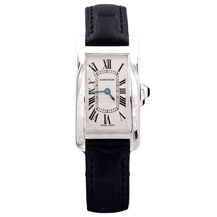 Montre CARTIER "Tank" PM en acier et cuir - Castafiore