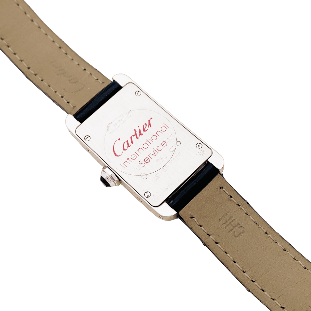 Montre CARTIER "Tank" PM en acier et cuir - Castafiore