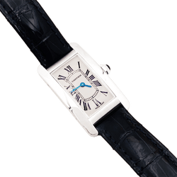 Montre CARTIER "Tank" PM en acier et cuir - Castafiore
