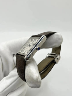 Montre CARTIER "Tank Solo XL" en acier inoxydable et cuir - Castafiore