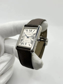 Montre CARTIER "Tank Solo XL" en acier inoxydable et cuir - Castafiore