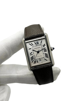 Montre CARTIER "Tank Solo XL" en acier inoxydable et cuir - Castafiore