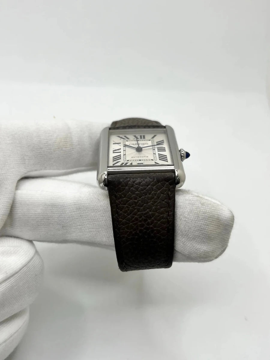 Montre CARTIER "Tank Solo XL" en acier inoxydable et cuir - Castafiore